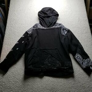 JC Hoodie Mens 2XL Black Paisley Bandana Fleece Pullover Kangaroo Pocket Print